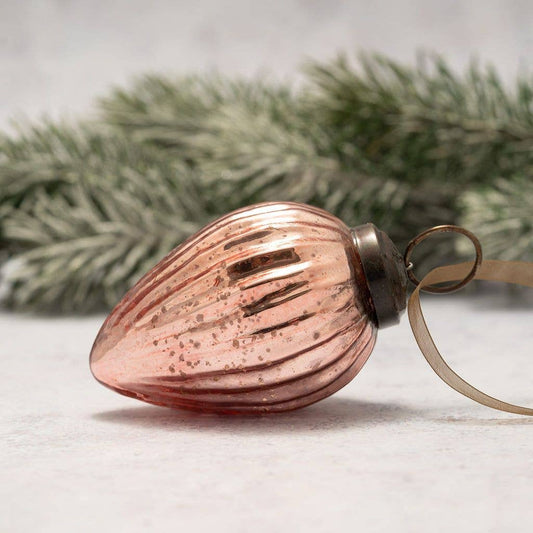 Rose Ribbed Glass Christmas Pinecone Ornament