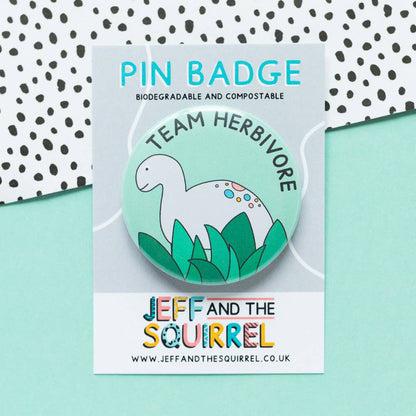 Team Herbivore Vegan Dinosaur Biodegradable Badge