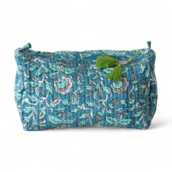 Hand Stitched Kantha Toiletry Bag - Nile Blue