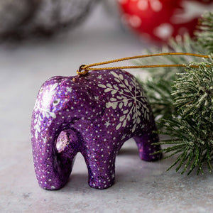 Purple Glitter Snowflake Hanging Elephant Decoration