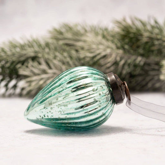 Mint Ribbed Glass Pinecone Christmas Ornament