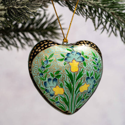 Indian Green Floral Hanging Heart Ornament
