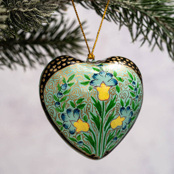 Indian Green Floral Hanging Heart Ornament