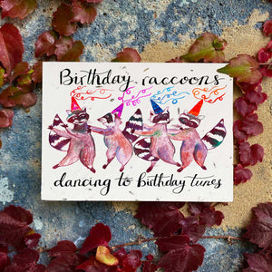 Raccoons and Birthday Tunes Plantable Eco Greetings Card
