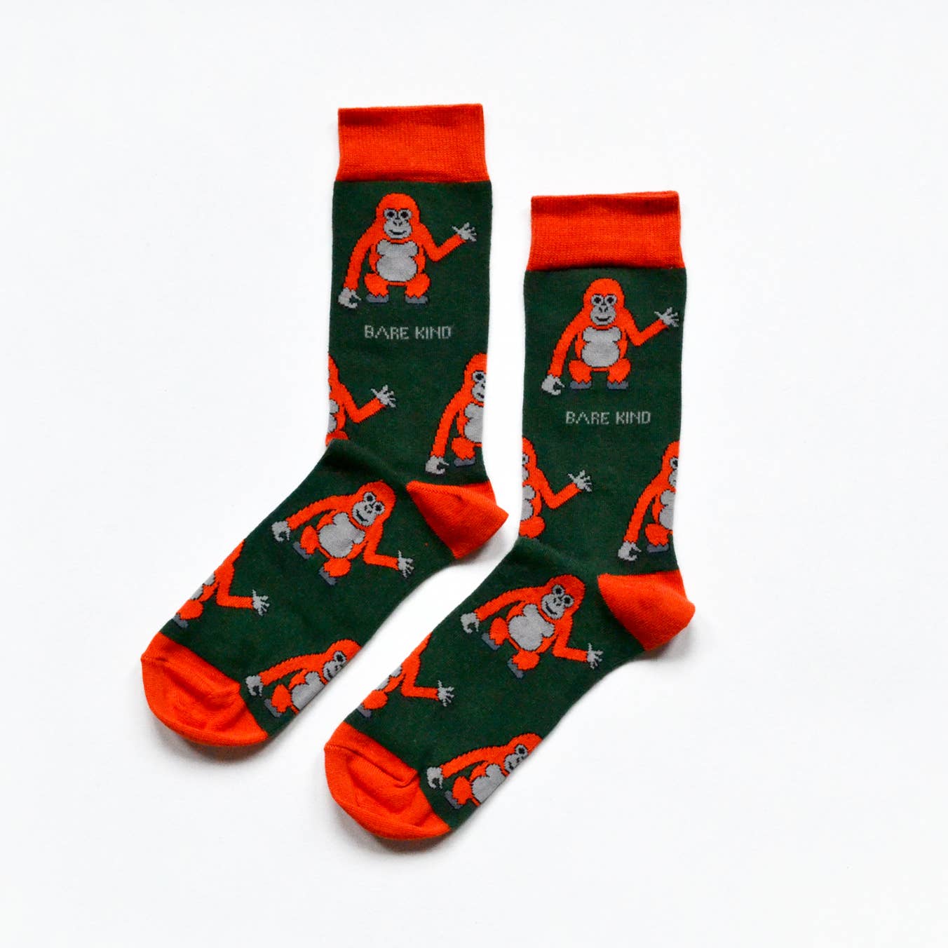Racing Green & Orange Bamboo Socks in Orangutan Print