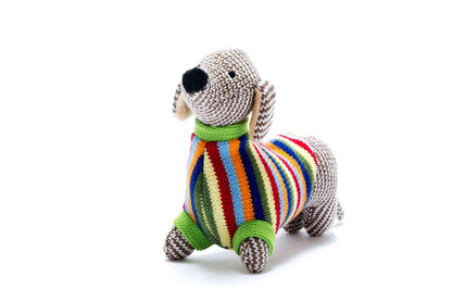 Knitted Sausage Dog Baby Rattle