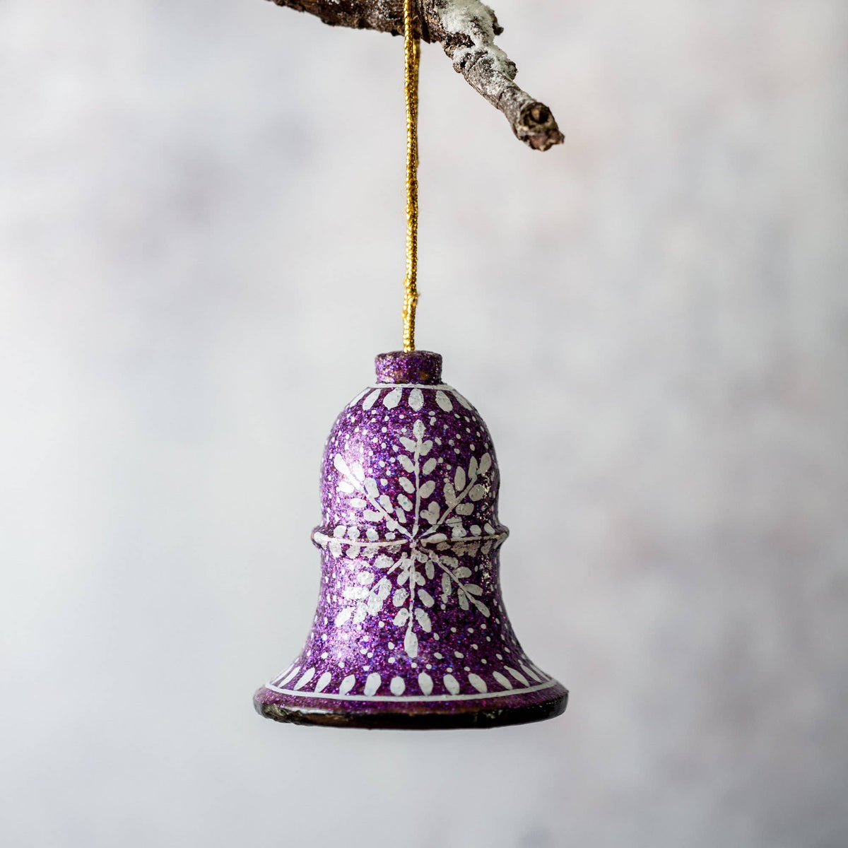 Purple Glitter Snowflake Hanging Bell