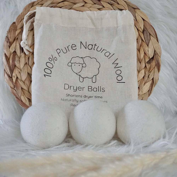 Wool Dryer Balls - Set of 3 & Cotton Storage Bag