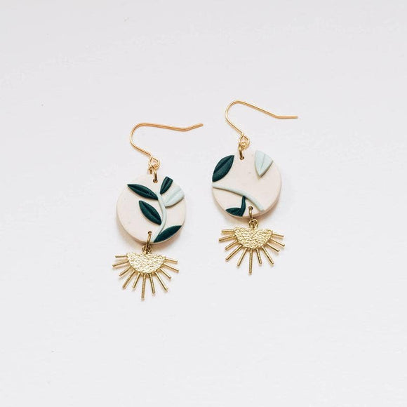 Floral Foliage with Brass Drop Earrings
