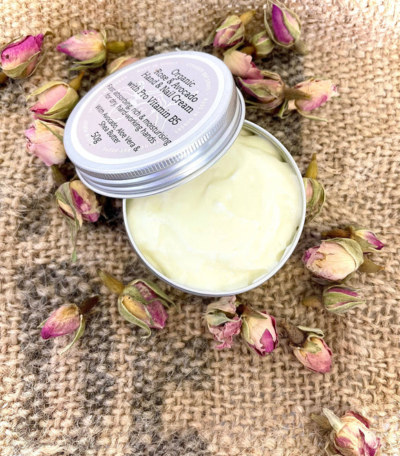 Organic Rose & Avocado Hand & Nail Cream - with Pro Vitamin B5