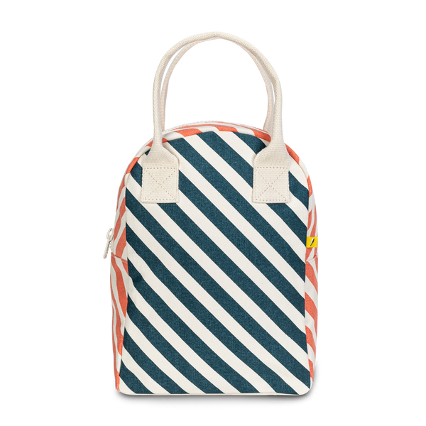 Fluf Zipper Lunch Bag - Stripe Teal Apricot