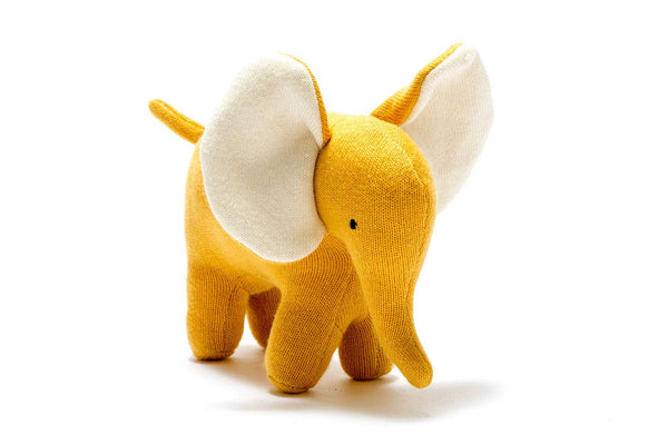 Ellis the Elephant Knitted Organic Cotton Mustard Toy