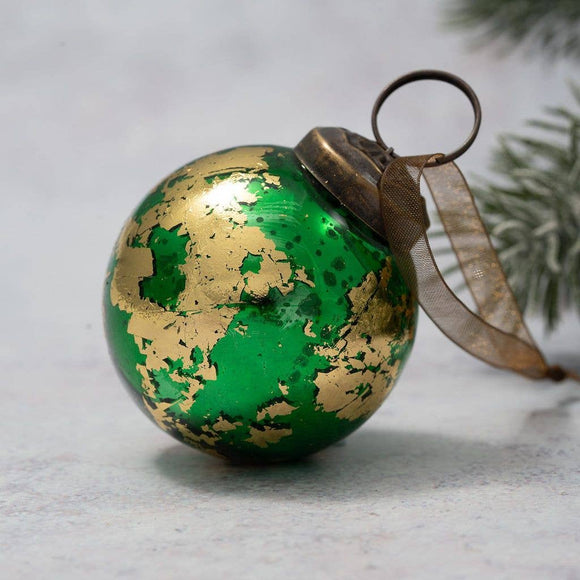 Emerald & Gold Foil Hanging Glass Bauble