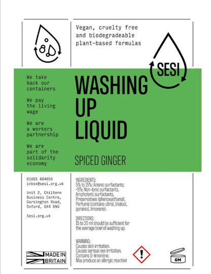 SESI Washing Up Liquid Spiced Ginger Refill | Eco Cleaning | REFILLS | SW Coast Refills