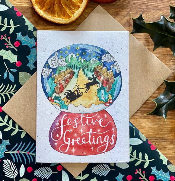 Festive Greetings Snow Globe Plantable Christmas Card