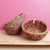 Round Sari & Seagrass Bowl - Assorted
