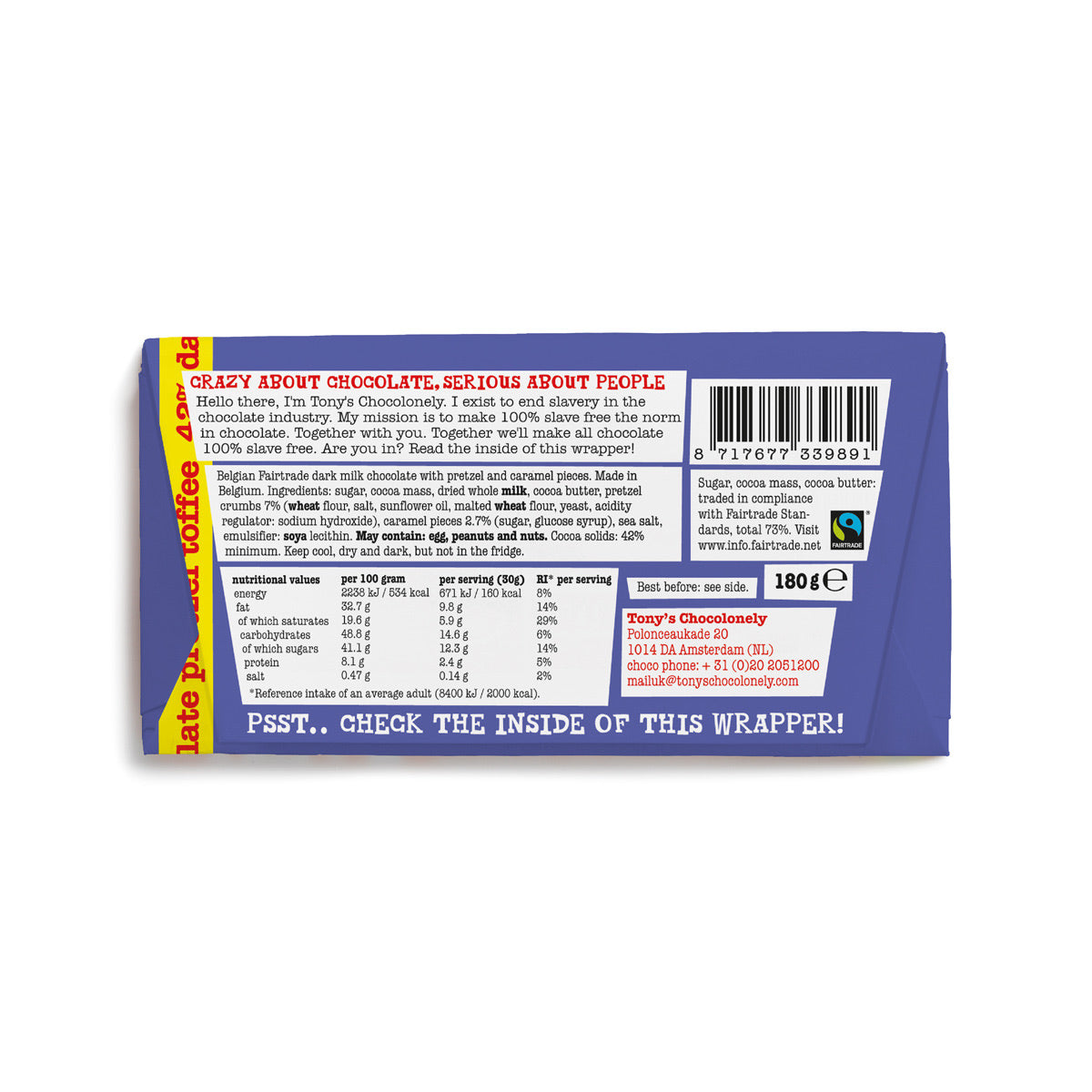 Tony's Chocolonely Milk Chocolate pretzel & toffee | Snacks & Chocolate - Ethical and Fair Trade Chocolate at SW Coast Refills