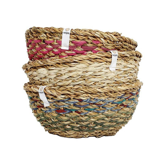 Round Sari & Seagrass Bowl - Assorted