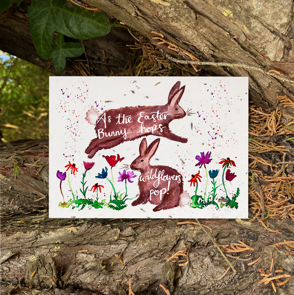 Bunny Hops, Wildflowers Pop! Greeting Card