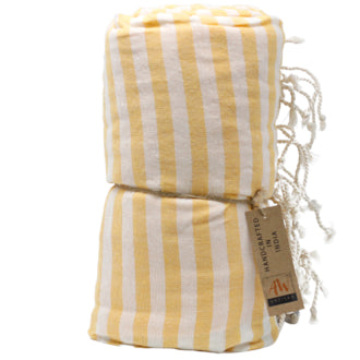 Sunbeam Yellow Cotton Tassel Sarong Beach Towel - 100x180 cm