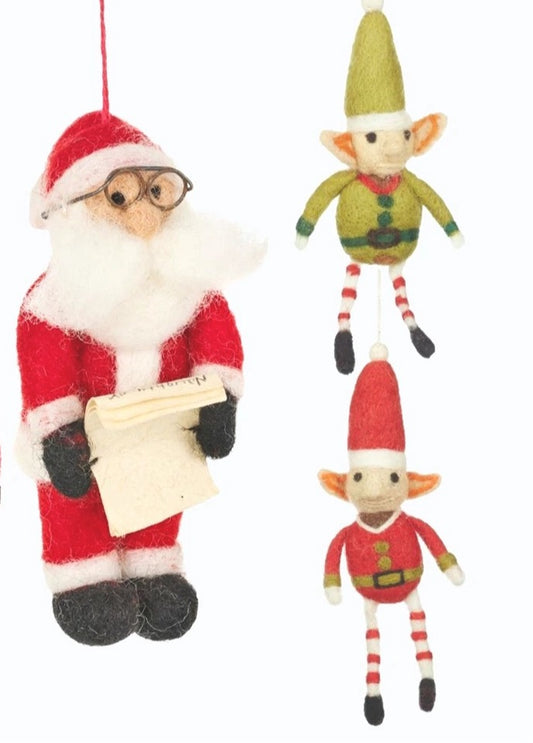 Santa’s Workshop Handmade Felt Christmas Decorations - Set of 3