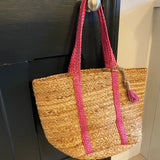 Hot Pink Handmade Woven Jute Basket Bag 