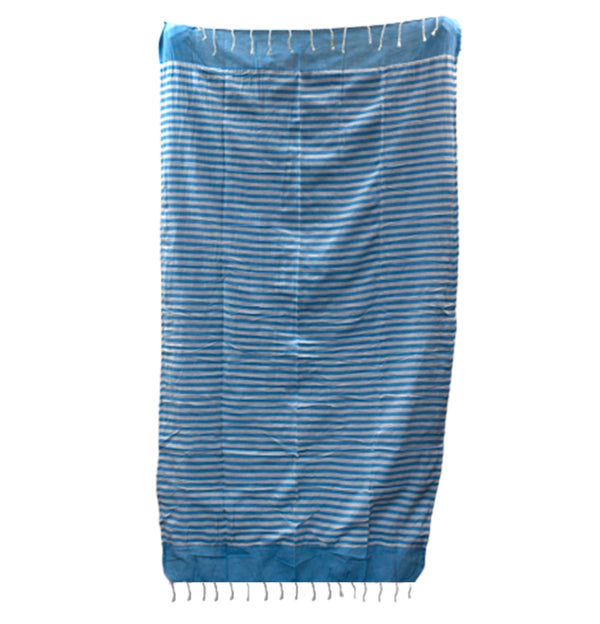 Nautical Blue Cotton Tassel Sarong Beach Towel - 100x180 cm