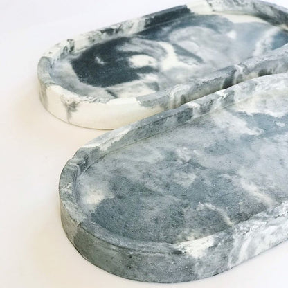Oval Marbled Concrete Trinket Tray