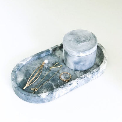 Oval Marbled Concrete Trinket Tray