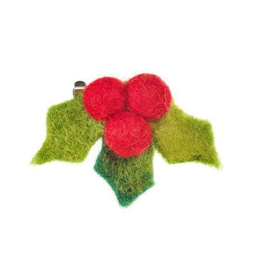 Handmade Felt Fairtrade Holly Brooch