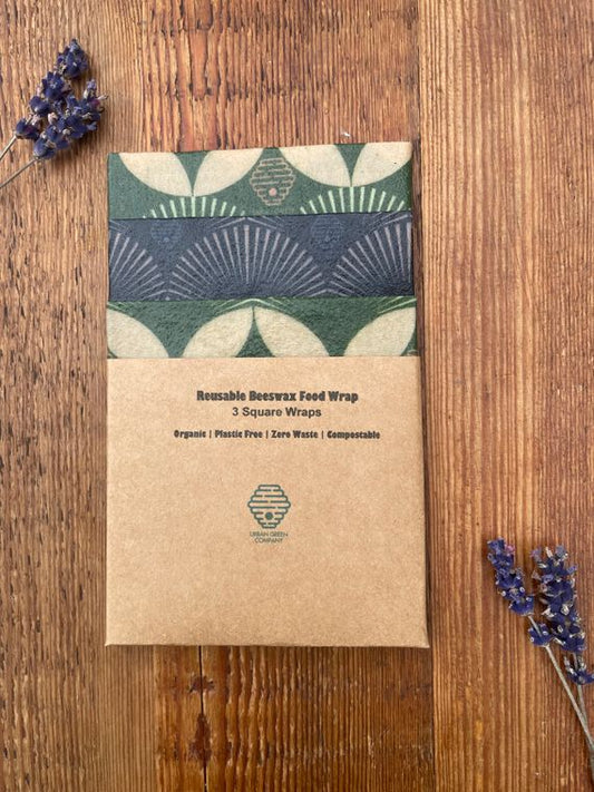 Bees Wax Wrap Organic Cotton- All rounder 3 Assorted Square Wraps - Fan