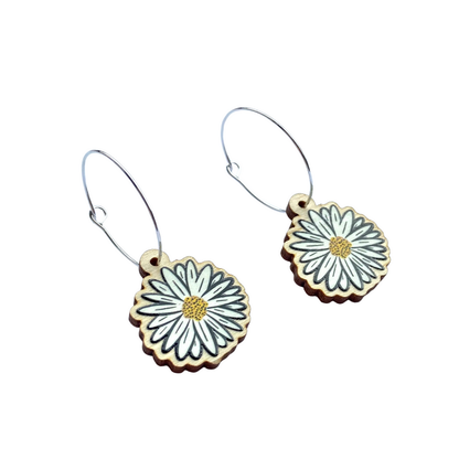 Daisy Wooden Hoop Earrings