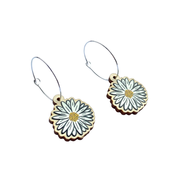 Daisy Wooden Hoop Earrings