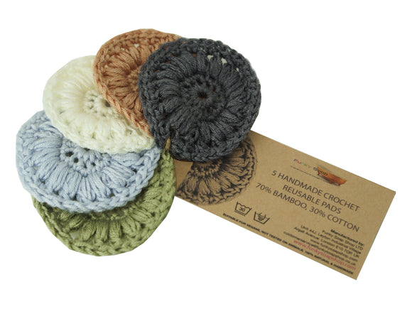 5 Handmade Crochet Reusable Pads, 70% Bamboo
