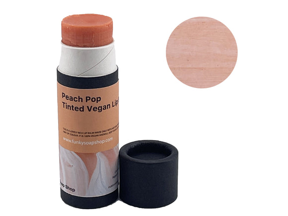 Peach Pop Tinted Vegan Lip Balm, Biodegradable Cardboard tube, 15g